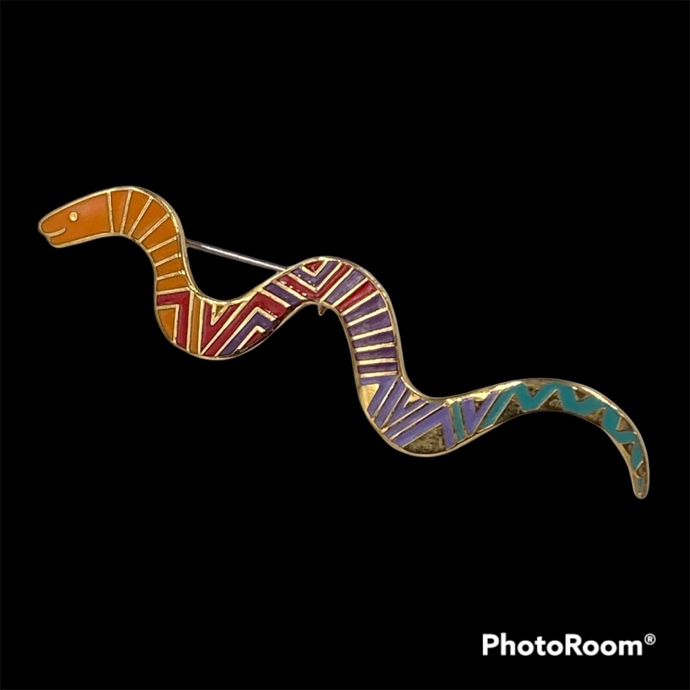 Colorful Vintage Laurel Burch Enamel Snake Brooch